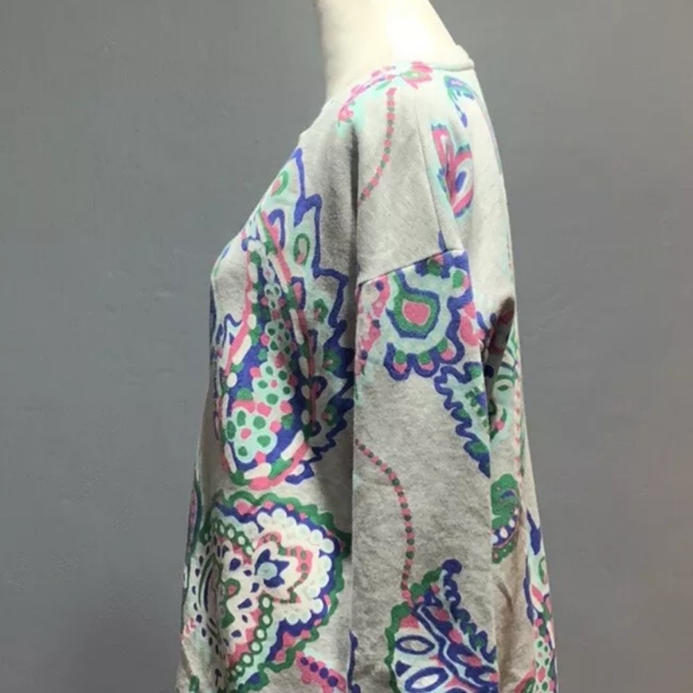 TALBOTS  Sz Medium Gray Paisley Print High-Low Sweatshirt - Picture 4 of 7